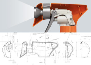 Spray bottle product design drawings